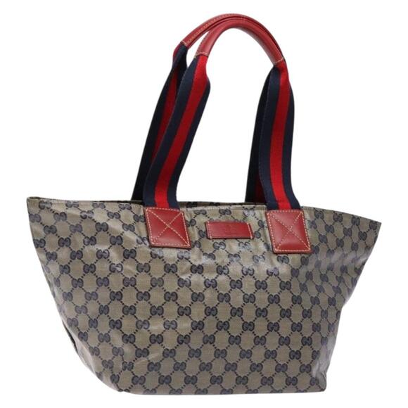 GUCCI GG Crystal Sherry Line Tote Bag Coated Canvas Red Navy - Picture 1 of 13
